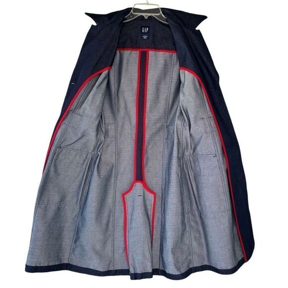 GAP Vintage Y2K Denim Blue Dark Wash Trench Coat Jacket Belted Pockets Size M - Picture 7 of 9